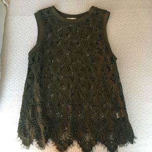 Lace Tank with Fringe Hem